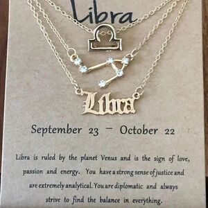 Libra Horoscope 3 Rose Gold Tone Stone Faux Zodiac Astrology Necklace New NWT